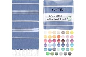 Cacala Lightweight and Thin Turkish Beach Towel 100% Cotton Sand-Free and Quick-Drying Goodness Perfect as an Extra Large Travel Towel, Beach Accessory, or Gift for Beach Lovers, 37 x 70