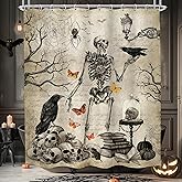 LGhtyro Skull Shower Curtain Bathroom Set 60Wx71H Inches Gothic Skeleton Vintage Spooky Crow Tree Spider Web Bat Pumpkin Retro Bath Accessories Scary Cool Art Home Decor Fabric 12 Pack Hooks