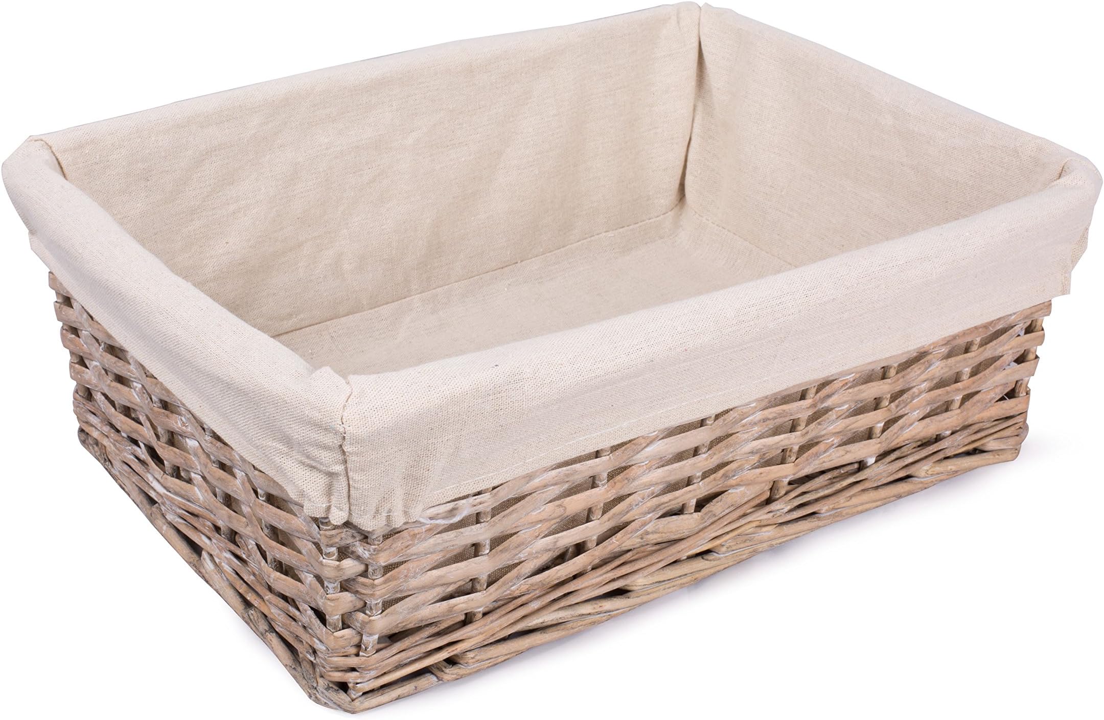 BASIC HOUSE Grey Wash Storage Wicker Collection Display Gift Hamper Basket (Small)