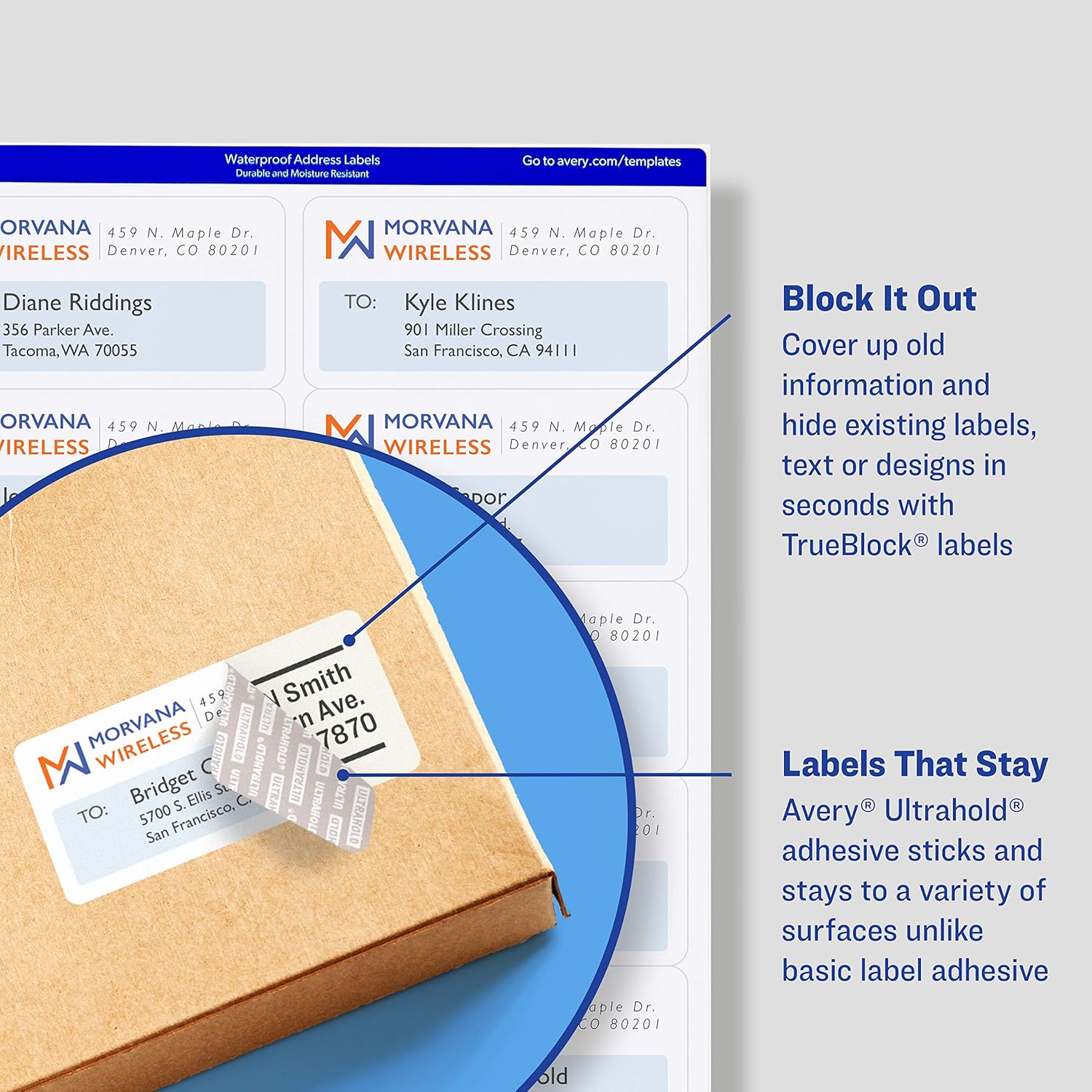 Avery Waterproof Labels with Ultrahold Permanent Adhesive, 1" x 2-5/8", 1, 500 Labels for Laser Printers (5520) : Avery Waterproof Labels : Office Products