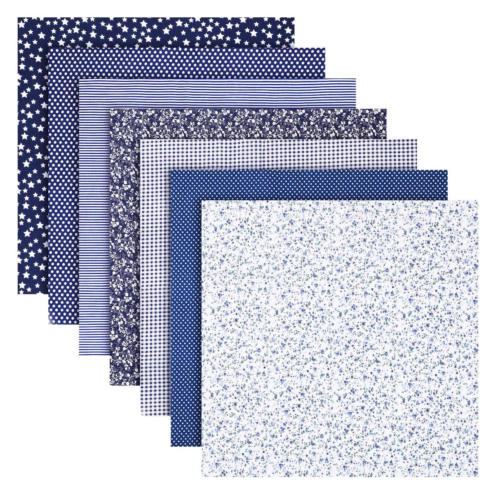 Cotton Craft Fabric Bundle Patchwork,7PCS 50 x 50cm Fat Squares Sewing Patchwork Different Pattern Cloths DIY Scrapbooking Artcraft (Navy) — image 1