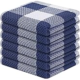 Mordimy 100% Cotton Waffle Weave Plaid Dish Cloths, 12 x 12 Inches, Super Soft and Absorbent Quick Drying Buffalo Check Dish Rags for Kitchen, 6-Pack, White & Navy Blue
