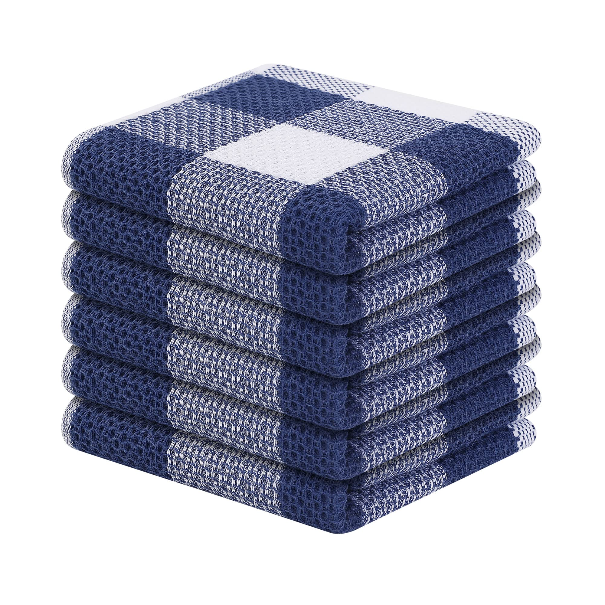 Photo 1 of Mordimy 100% Cotton Waffle Weave Plaid Dish Cloths, 12 x 12 Inches, Super Soft and Absorbent Quick Drying Buffalo Check Dish Rags for Kitchen, 6-Pack, White & Navy Blue