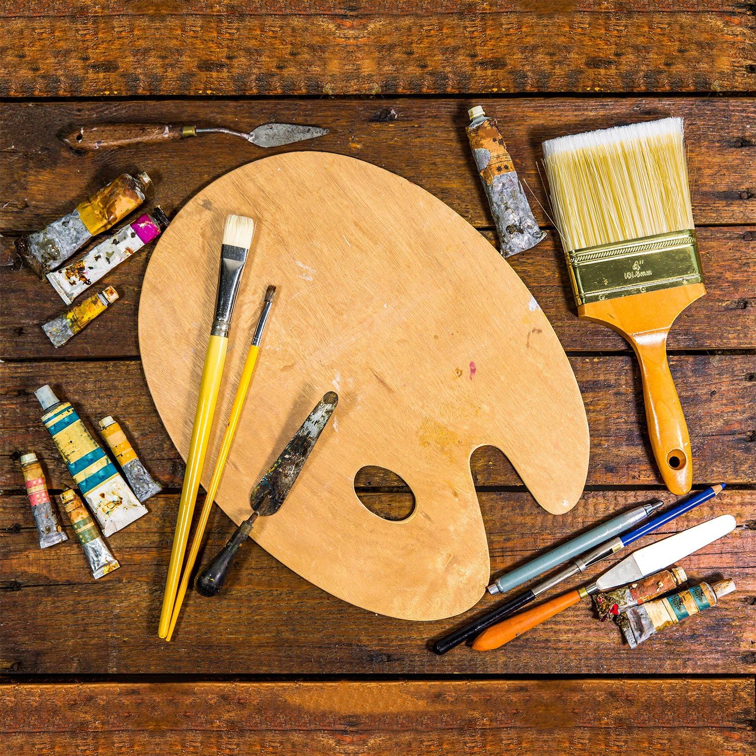 U.S. Art Supply 8" x 12" Large Wooden Oval-Shaped Artist Painting Palette with Thumb Hole - Wood Paint Color Mixing Tray - Easy Clean, Mix Acrylic, Oil, Watercolor - Adults, Kids, Art Students