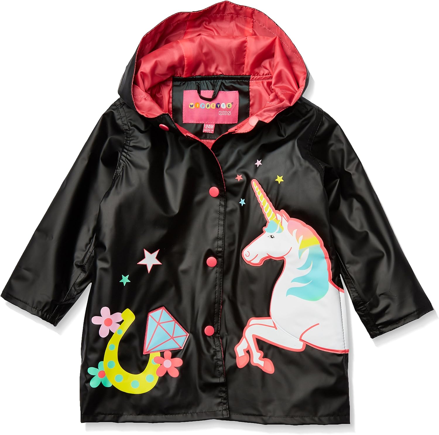 Wippette Baby Girls Matte Unicorn Infant Rain Jacket, Black