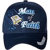 Artisan Owl Man of Faith Embroidered Bible Cap - Adjustable Hook and Loop Closure Religious Christian Gift (Navy Blue)