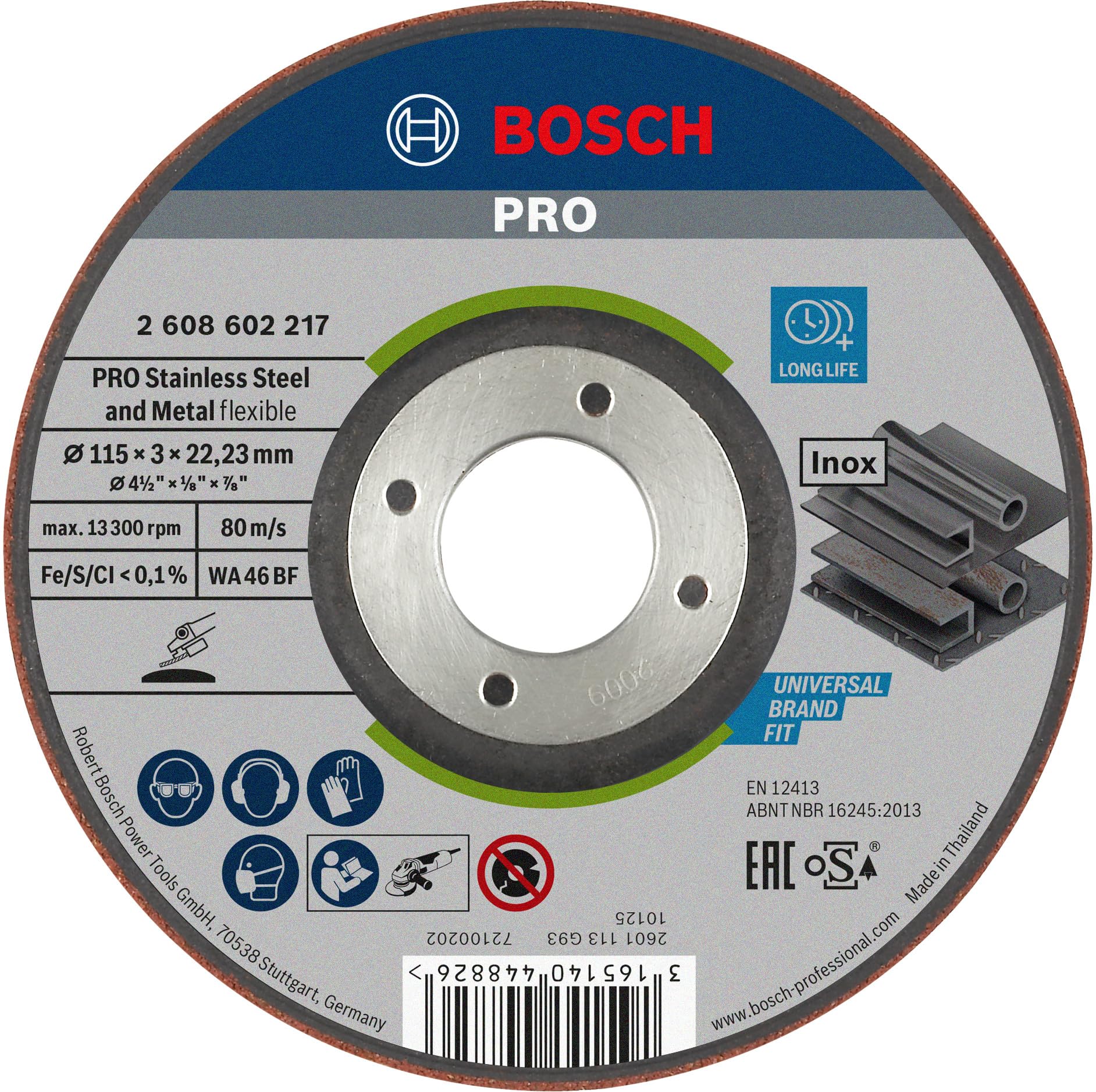 Bosch 1x PRO Flexible Longlife Grinding Disc for Small Angle Grinder and Bore 22.23 mm (for Steel, Stainless steel, Ø 115 mm, Professional Accessory Small Angle Grinder)