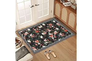 AUBEATY Modern Floral Area Rug - 2x3 Entryway Rug Non-Slip Small Rug, Low-Pile Washable Indoor Door Mat Floor Carpet for Entrance Bedroom Kitchen Bathroom