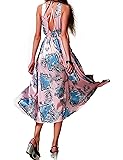 Yataixin Women's Halter V Neck Split Backless Prom Party Floral Print Flowy Shift Casual Maxi Dress Pink