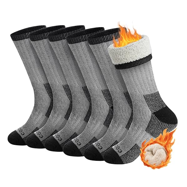 COOLMATE MERINO WOOL HIKING SOCKS FOR MEN – PACK OF 3 SUPER THICK WARM WINTER THERMAL CREW SOCKS WITH ARCH SUPPORT & BLISTER-FREE, GREY-BLACK, L
