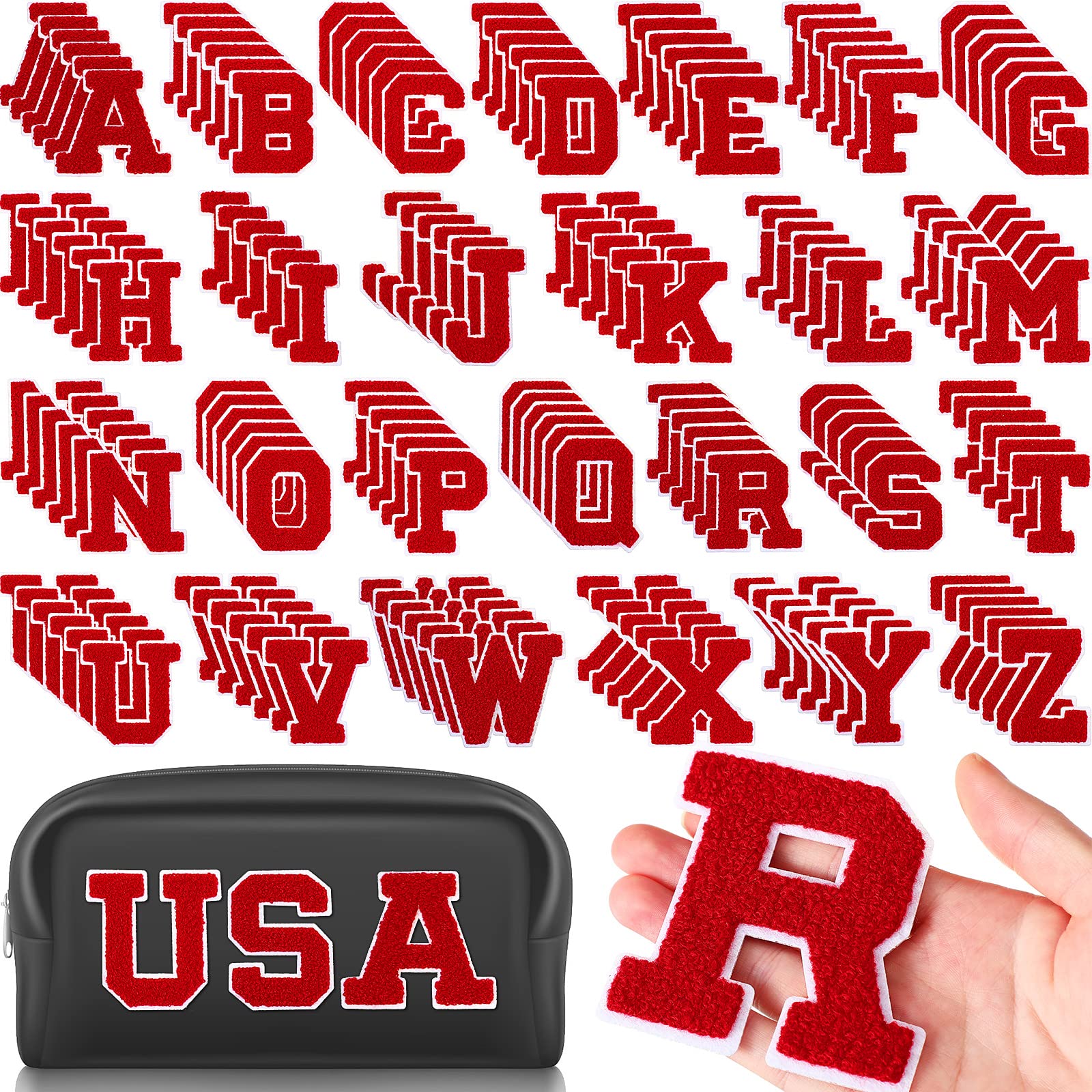 Photo 1 of Jutom 156 Pieces Chenille Letter Patches Iron on Bulk Large 3.2 h x 2.4 w College Letters Patches Clothing Embroidered Trimmed Preppy Alphabet for Letterman Jackets Jeans (Red)