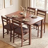 HOMCOM 5-Piece Solid Wood Dining Table Set for 4, Light Brown and Brown | Farmhouse Kitchen Table, Upholstered Chairs, Small Space, Dining Room, Breakfast Nook