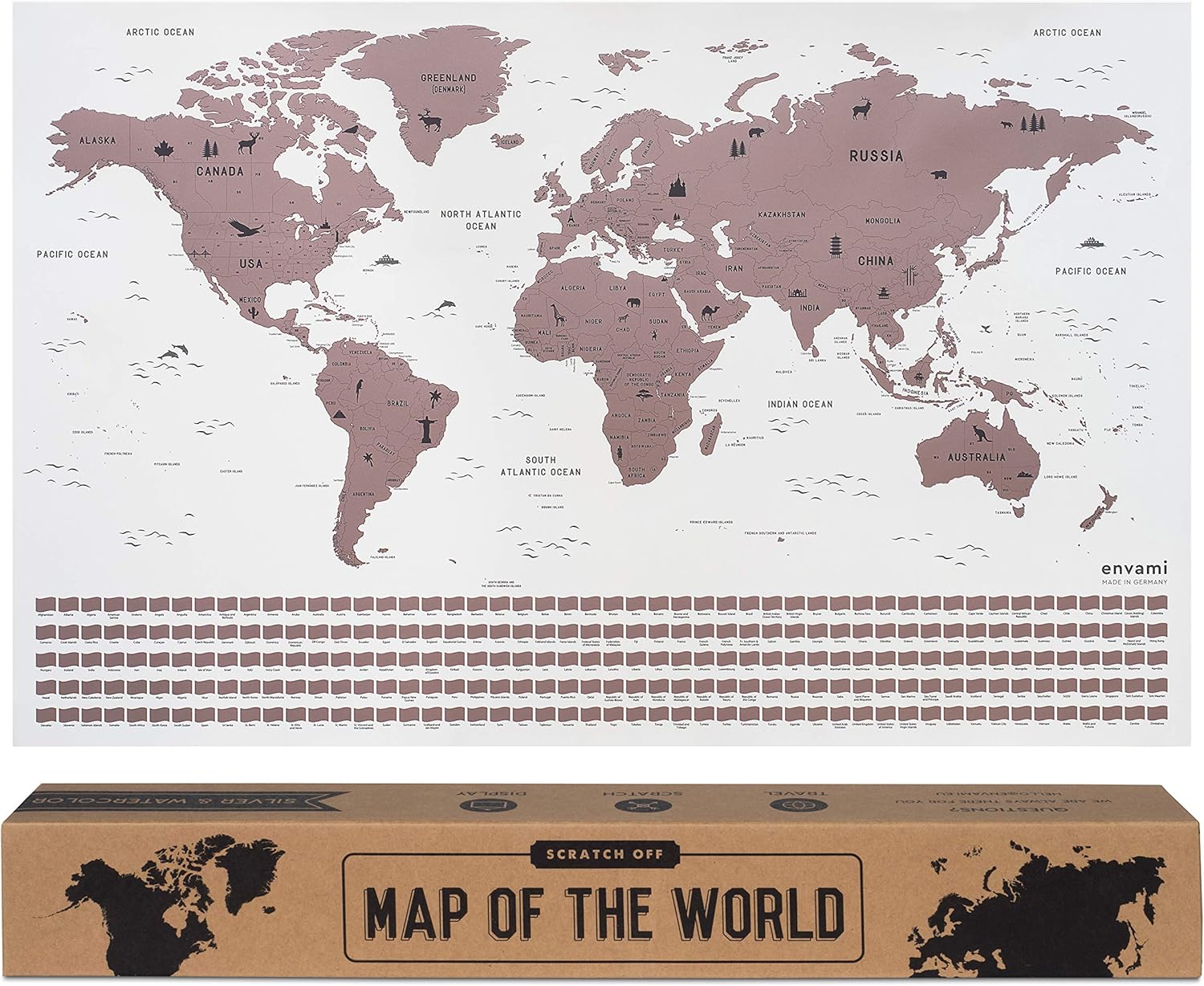 Envami Scratch Off World Map, Premium Rose Gold, Gift for Travellers, Made in Germany