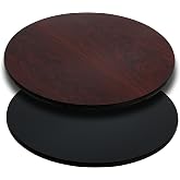 Flash Furniture 24" Round Reversible Table Top, Black/Mahogany | Reversible Laminate Top, Durable Construction, Commercial Use