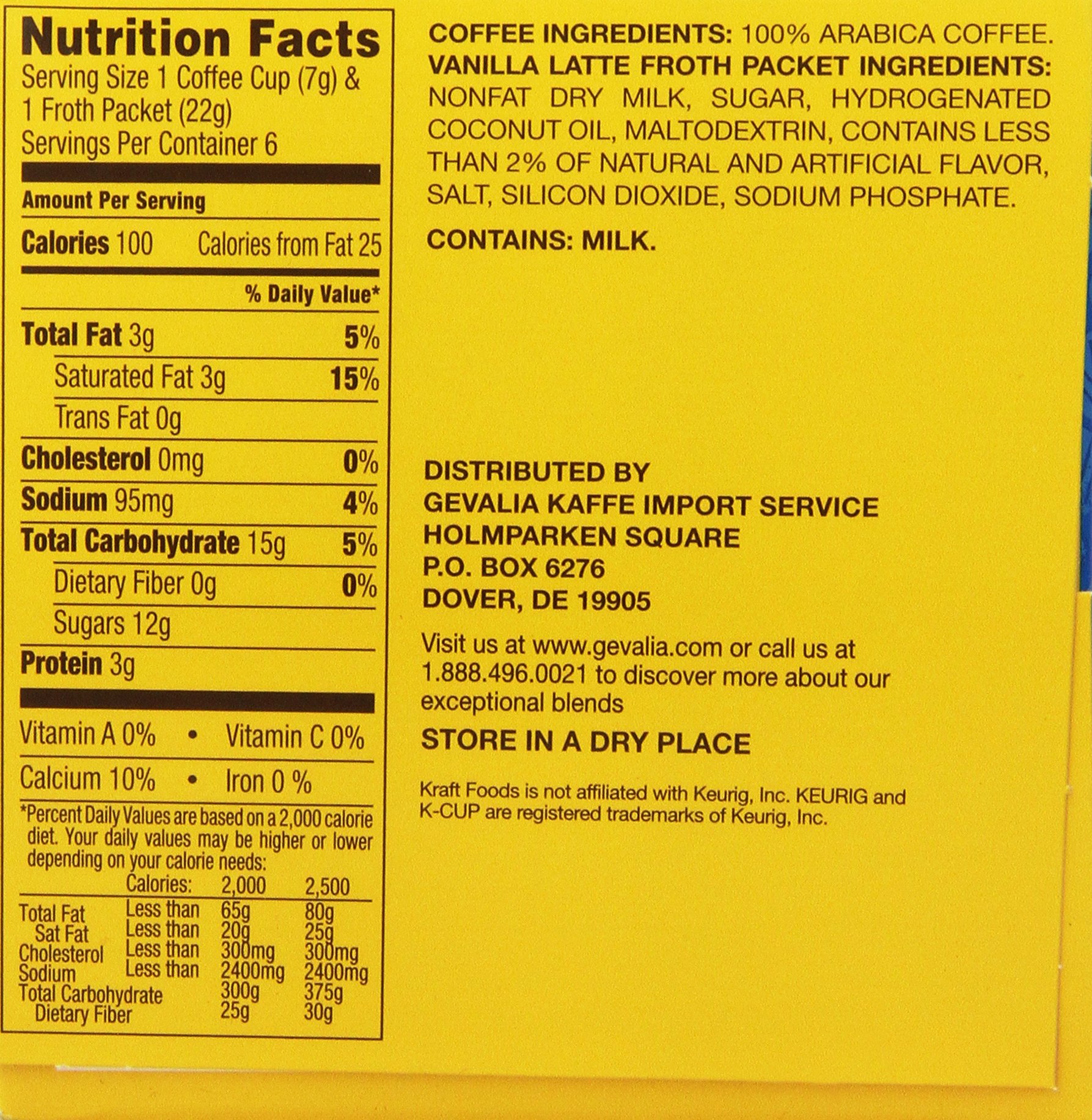 Gevalia Vanilla Latte KCup Packs and Froth Packets 6 count (Pack of