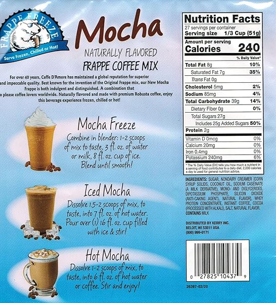 DAVINCI GOURMET FRAPPE FREEZE FRAPPE COFFEE MIX, MOCHA, 3 LB BAG, 27 SERVINGS