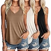 Riyiper 3 Pack Women's Waffle Knit Tank Tops, Loose Fit V Neck Sleeveless Casual Summer Curved Hem Basic Tees Flowy Shirts