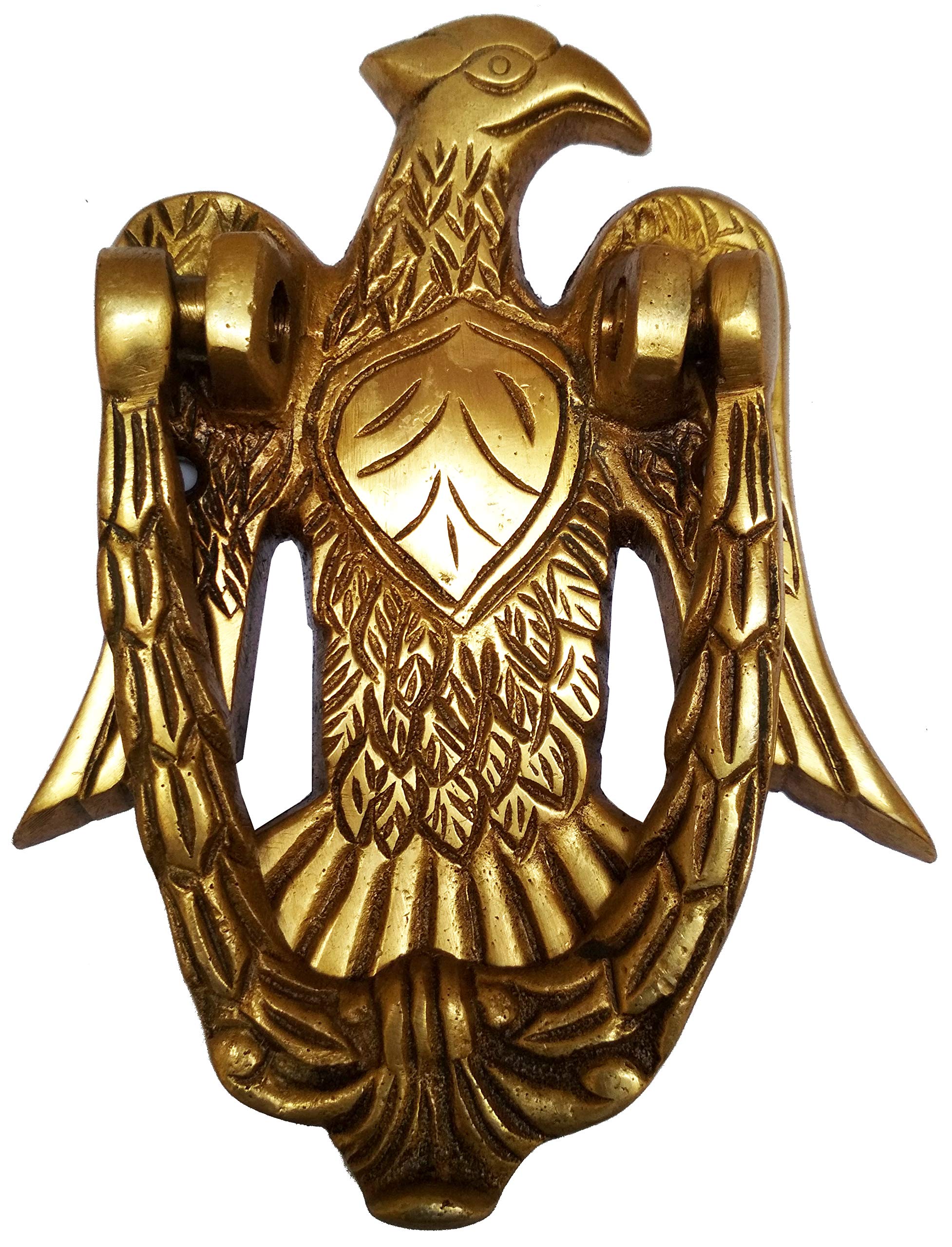 Purpledip Brass Door Knocker: Antique Eagle Hawk Gate Handle (11593)