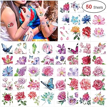 Konsait 50 Feuilles Faux Tatouages Temporaires Tattoos