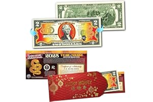 MERRICK MINT 2025 Chinese Lunar New Year Year of The Snake Gold Hologram Colorized Two Dollar Federal Reserve Note Special Edition $2 Collectible RED Lunar Lucky Envelope