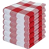 PurpleEssences 100% Cotton Waffle Weave Check Plaid Kitchen Towels, Super Soft and Absorbent Dish Towels for Drying Dishes 15x25-6 Pack - Spring Easter Summer - Red and White