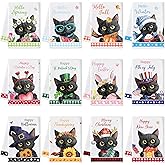 WATINC Seasonal Kitchen Hand Towels - 12pcs Dish Tea Towel Set for Home Kitchen Bathroom Holiday Decorative, Wash Cloth Dishcloth for Spring Valentines Day St. Patrick's Day Decor Gift (Cat Style)