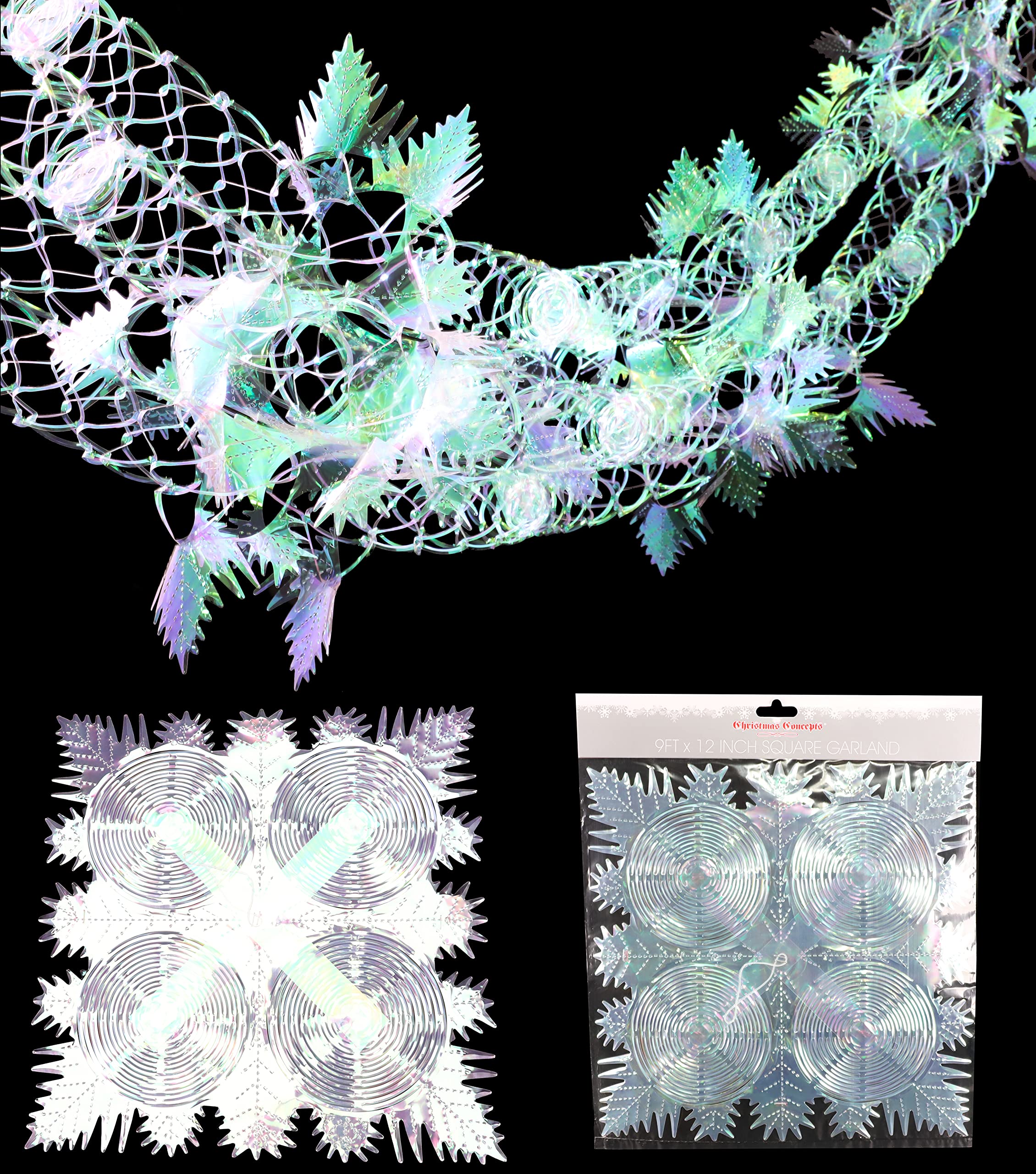 Christmas Concepts® 9ft x 1ft Large Square Foil Garland Festive Hanging Decoration – Christmas Trimming (Iridescent) — image 1