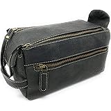 komalc genuine buffalo leather unisex toiletry bag travel dopp kit