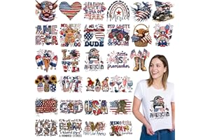 80UNCLEKIMBY 32PCS Patriotic Iron on Patches Heat Transfer Vinyl Decals Memorial Day 4th/Fourth of July Patch for Clothes Bag Pillow Covers