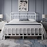 Yaheetech 5ft King Bed Frame Vintage Iron Platform White with High Headboard