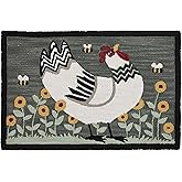Park Designs My Little White Hen Hooked Rug 2' x 3', Gray 100% Cotton Hooked Rug for Entryway, Living Room, Kitchen and Bedro