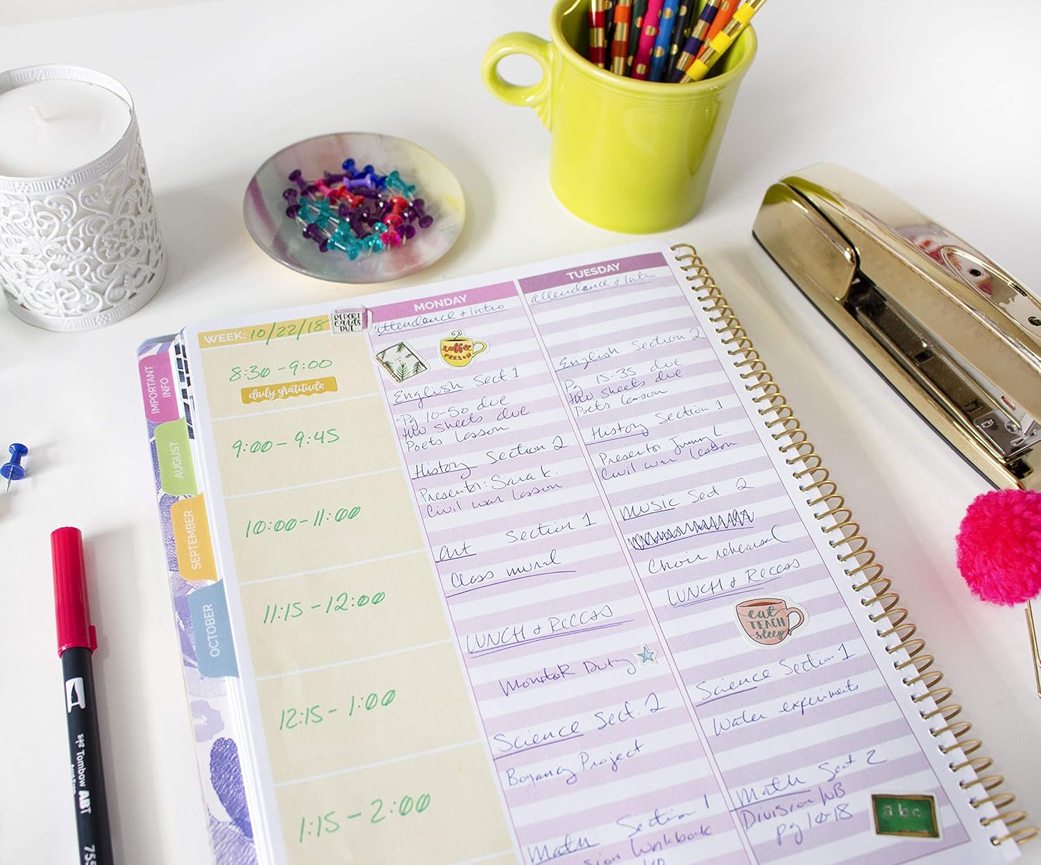 bloom daily planners Undated Academic Year Teacher Planner - Lesson Plan Calendar Book - 9" x 11" - Watercolor Floral : Office Products