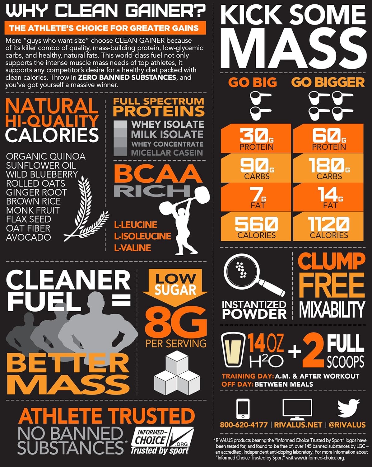 Rivalus Clean Gainer - Smooth Vanilla 5 Pound - Delicious Lean Mass Gainer with Premium Dairy Proteins, Complex Carbohydrates, and Quality Lipids, No Banned Substances, Made in USA: Health & Personal Care