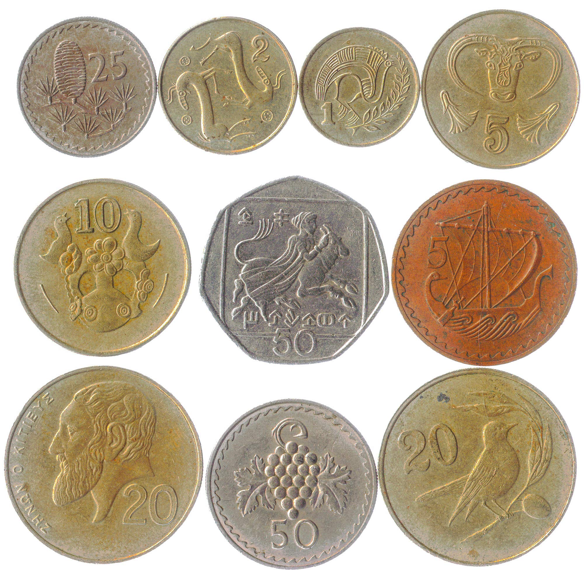 10 MIXED CYPRUS COINS 1-50 CENTS CYPRIOT COINS COLLECTION FROM 1963. PERFECT CHOICE FOR YOUR COIN BANK, COIN HOLDERS AND COIN ALBUM