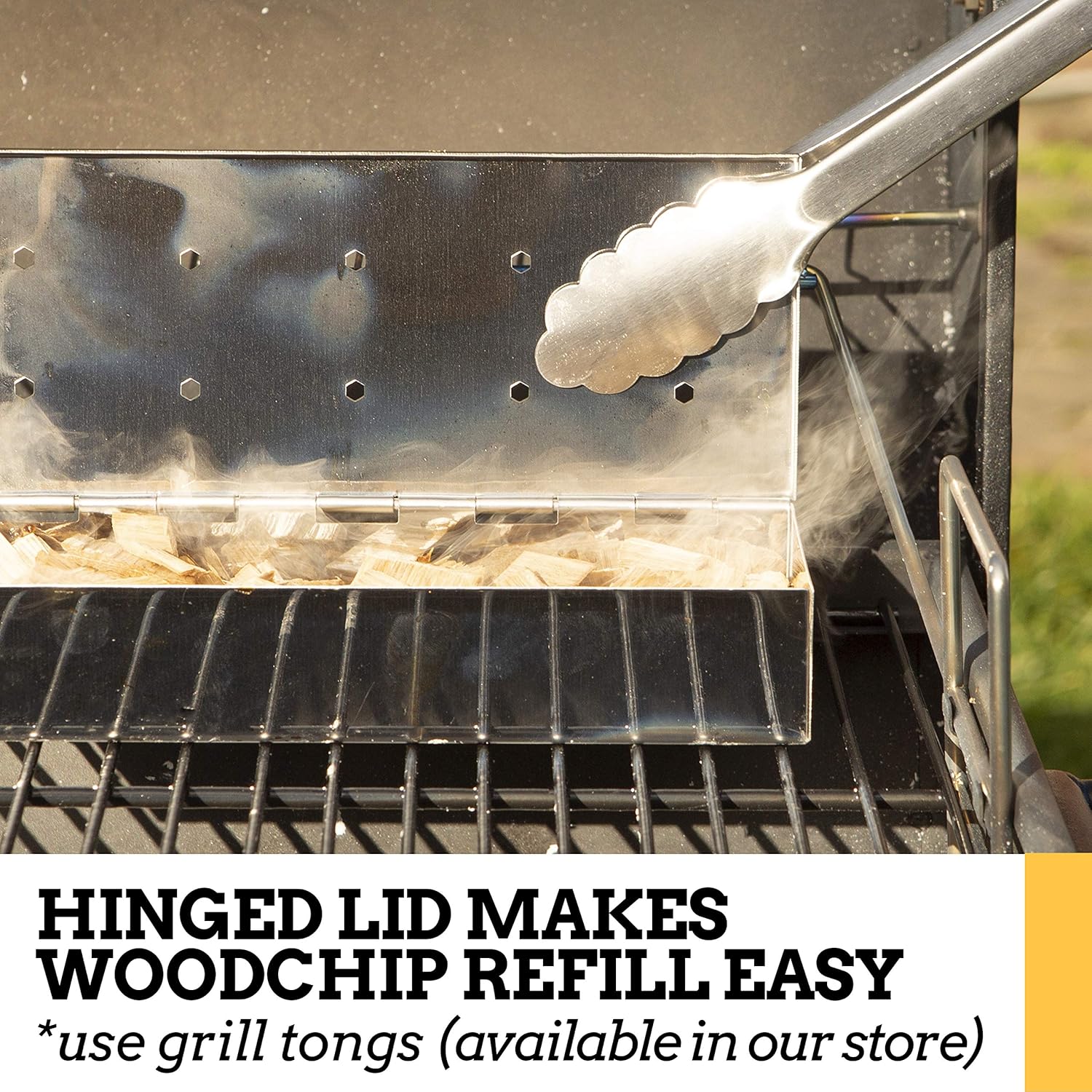 Smoker Box for Wood Chips - Use a Gas or Charcoal BBQ Grill and Still Get That Delicious Smoky Barbecue Flavored Grilled Meat - Hinged Lid for Easy Access (polished finish stainless steel): Kitchen & Dining