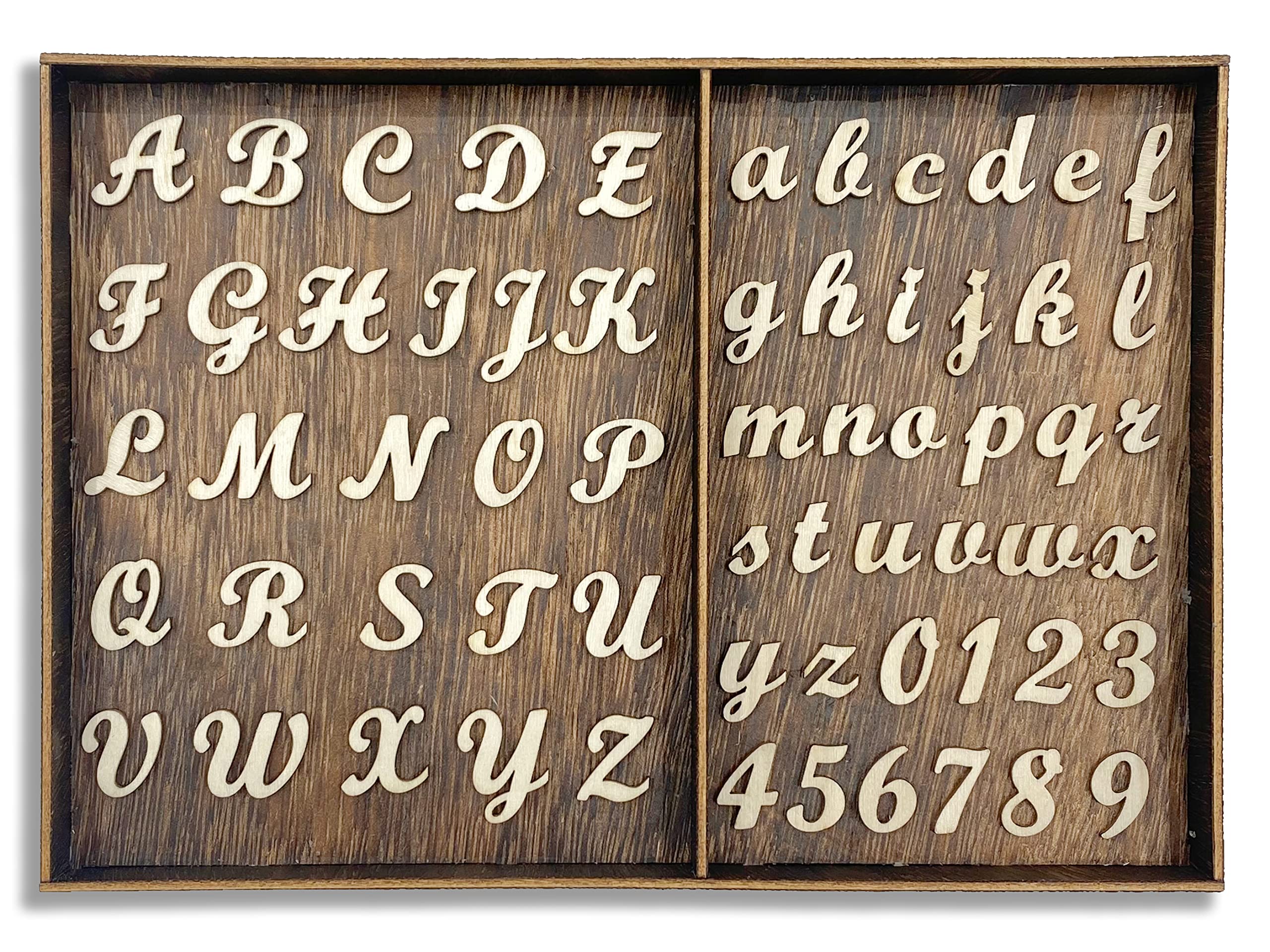 Photo 1 of 552 Pieces 0.75 Inch Mini Unfinished Wooden Letters Uppercase & Lowercase Unpainted Wooden Numbers Blank Wood Letters Storage for Scrapbooking Crafts