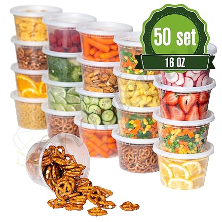 Contenedores de plástico para comida, con tapas. Paquete de 50 ...