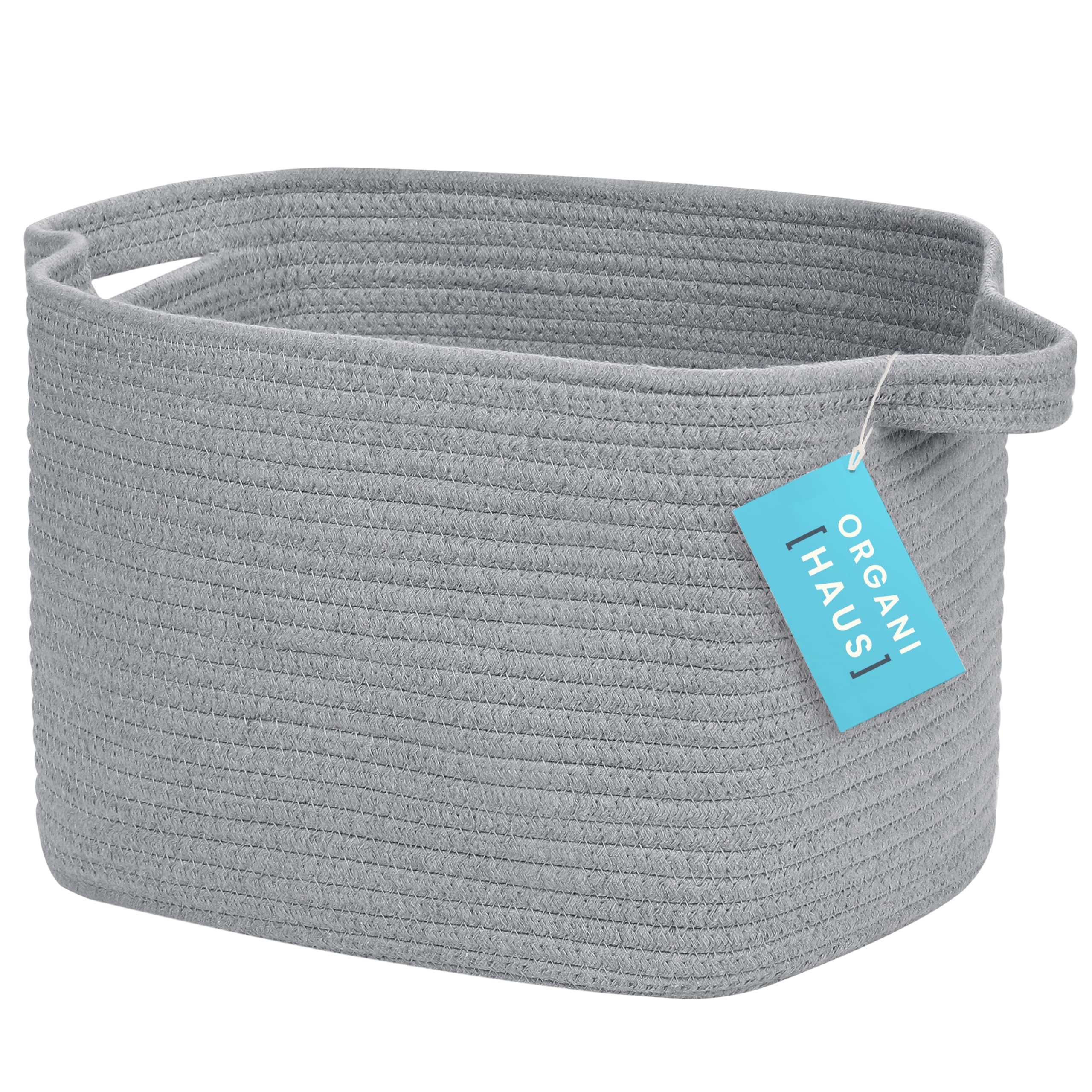 OrganiHaus Storage Baskets for Shelves & Bathroom, Small Laundry Basket, Cotton Rope Woven Organiser for Clothes, Toys & Towels, Decorative Home Storage Box - 34x28x24cm, Grey