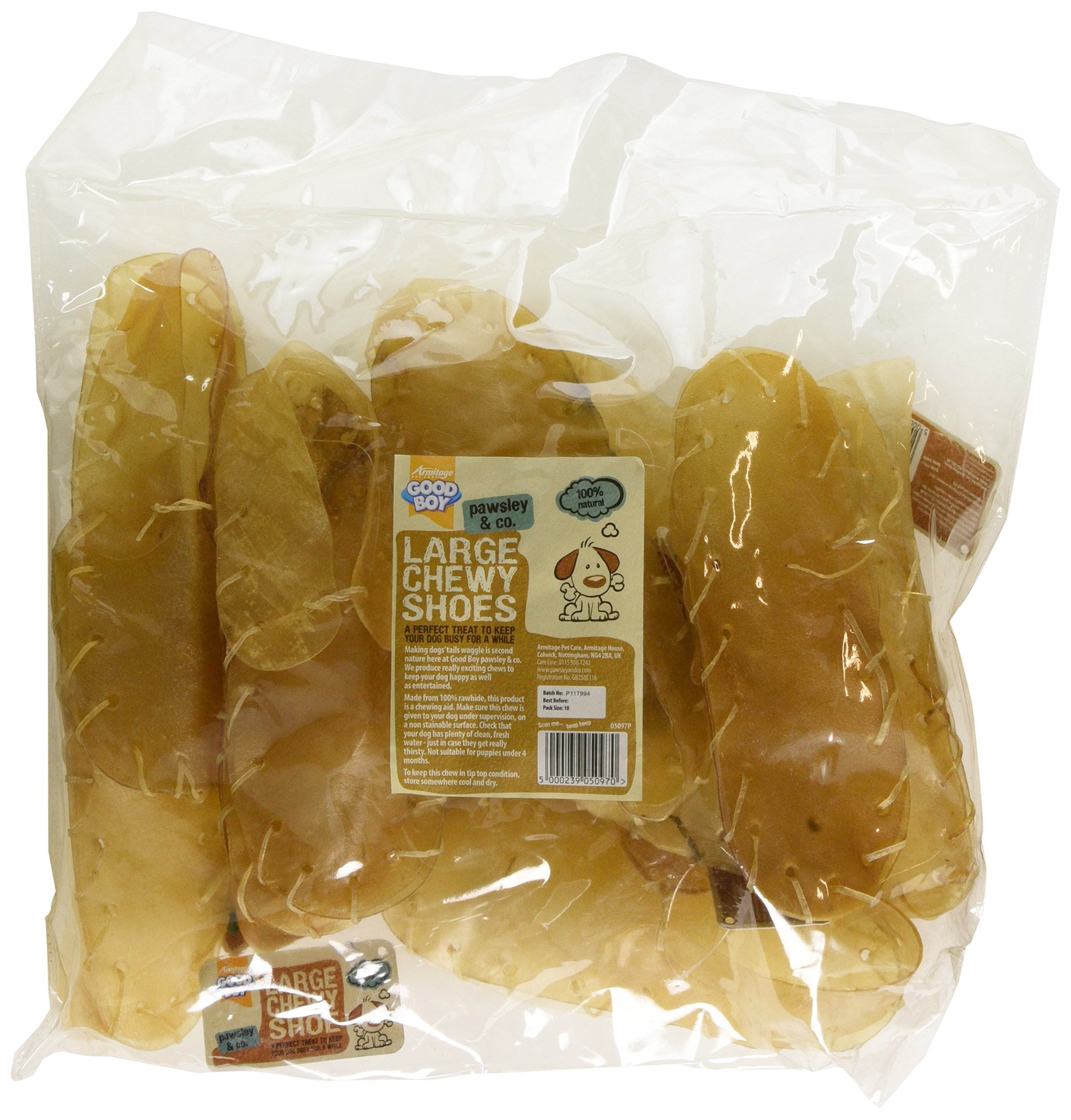 Good Boy - Rawhide Large Chewy Shoes - Dog Chews - Made From 100 Percent Natural Hide - Pack of 10 - Dog Treats Natural