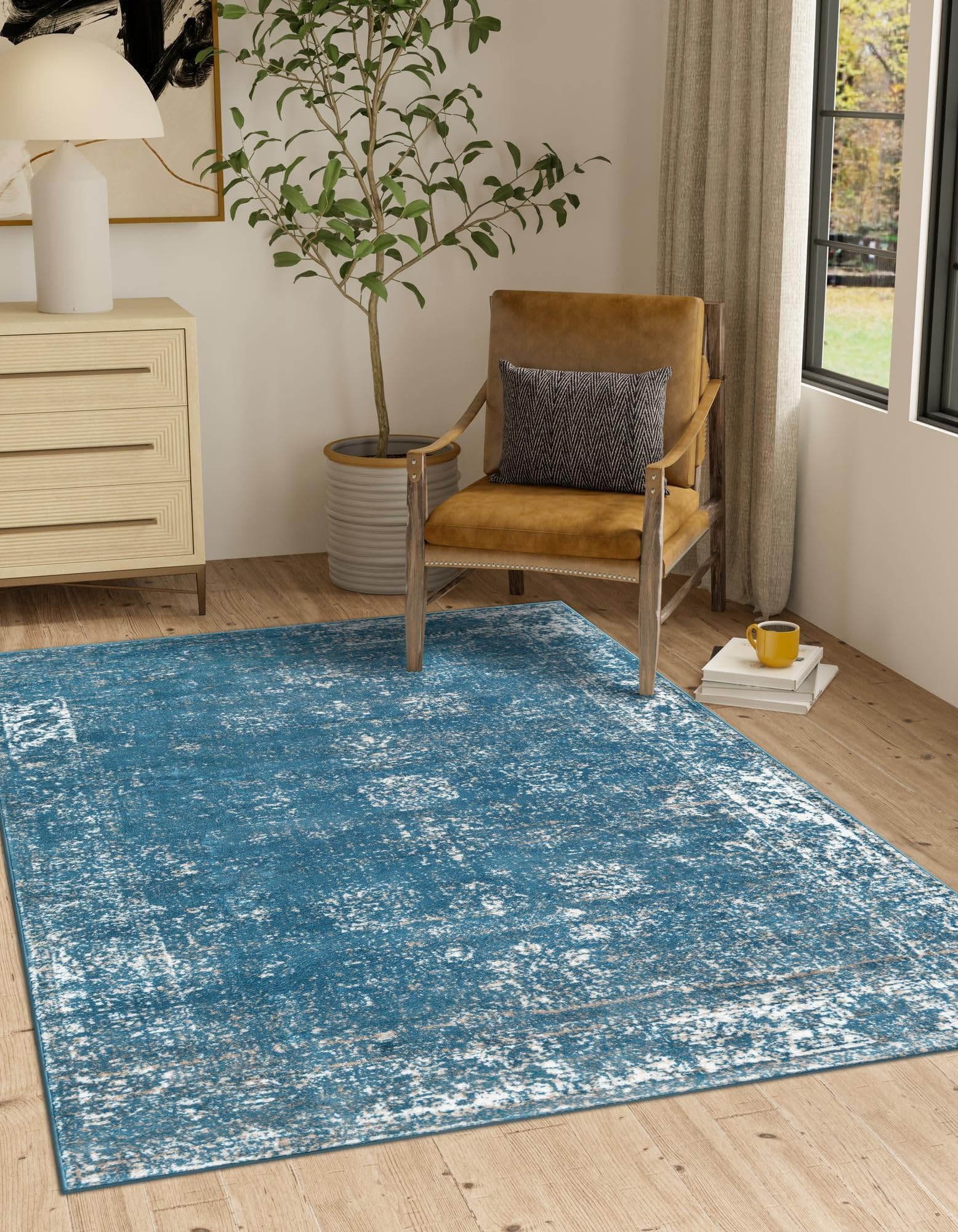 Unique Loom Sofia Collection Area Rug – Casino Bundle (5′ 3″ x 8′ Rectangle Blue/Ivory)