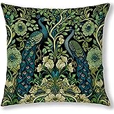 efgthyjdh Vintage Dark Green Floral Peacock Pillow Covers 18x18, Peacock Decor, Rustic Cottagecore Botanical Flower Decorative Throw Pillow Covers Pillowcases for Living Room Home Bedroom
