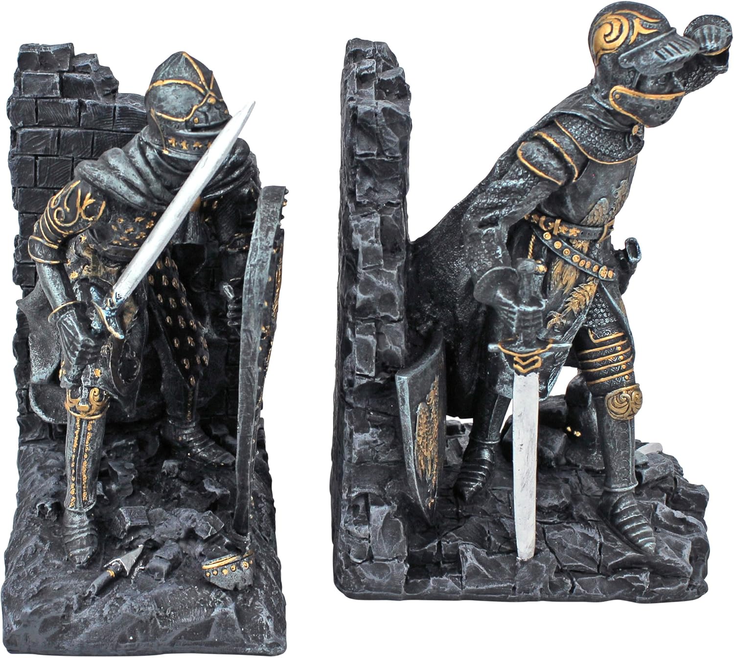 Design Toscano CL3434 Arthurian Knight Medieval Decor Bookend Statues, 20.25 cm, Set of Two, Polyresin, Grey Stone - Image 4