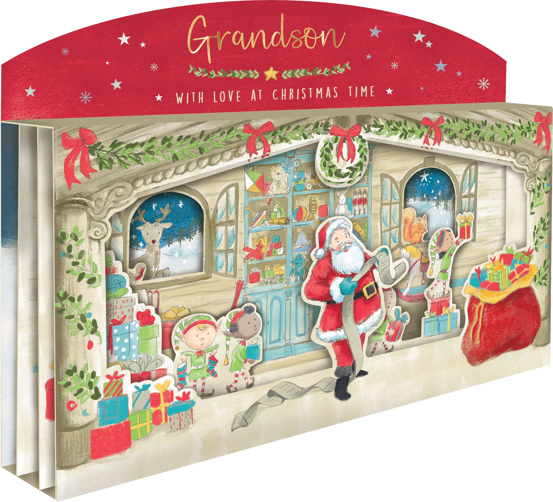 Special Grandson Spectacular 3D Santa Scene Christmas Card Freestanding Cards XSPT018