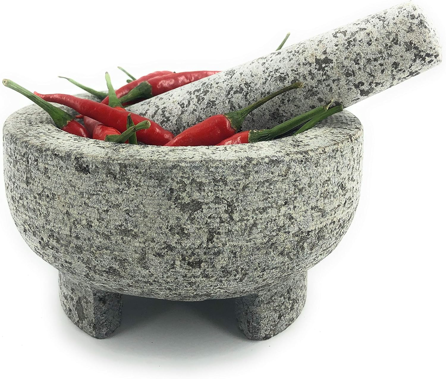 Kitch America | Mortar and Pestle - Heavy Unpolished Granite Stone for Grinding Spices, Seasonings, Pastes, and Guacamole - Extra Sturdy Stay In Place Base