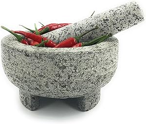 Kitch America | Mortar and Pestle - Heavy Unpolished Granite Stone for Grinding Spices, Seasonings, Pastes, and Guacamole - Extra Sturdy Stay In Place Base