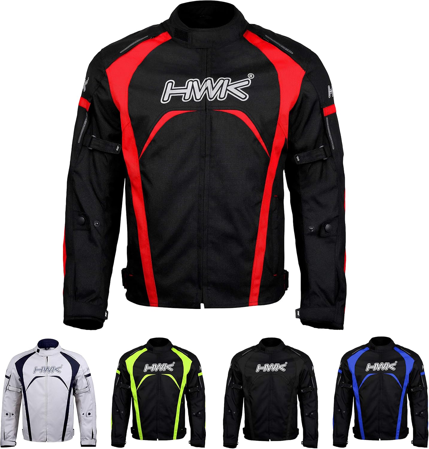 Motorcycle Jacket Men's Riding HWK Textile Racing Motorbike Hi-Vis Biker CE Armored Waterproof Jackets (Red, M): Automotive
