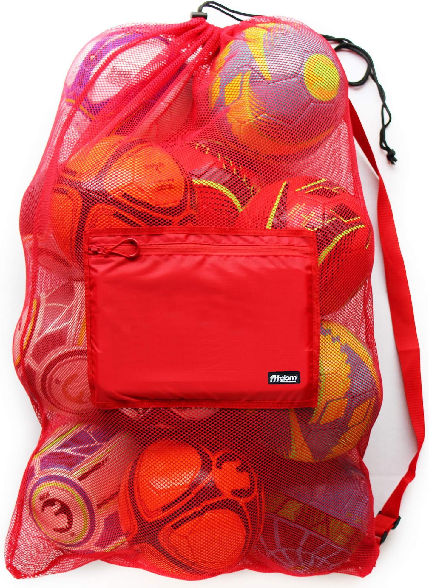 Fitdom Extra Large Heavy Duty Mesh Bag. Best for Soccer Ball, Water Sports, Beach Cloth, Swimming Gears. Adjustable Shoulder Strap Made to Fit Adults and Kids. Secure Side Pocket for Personal Items
