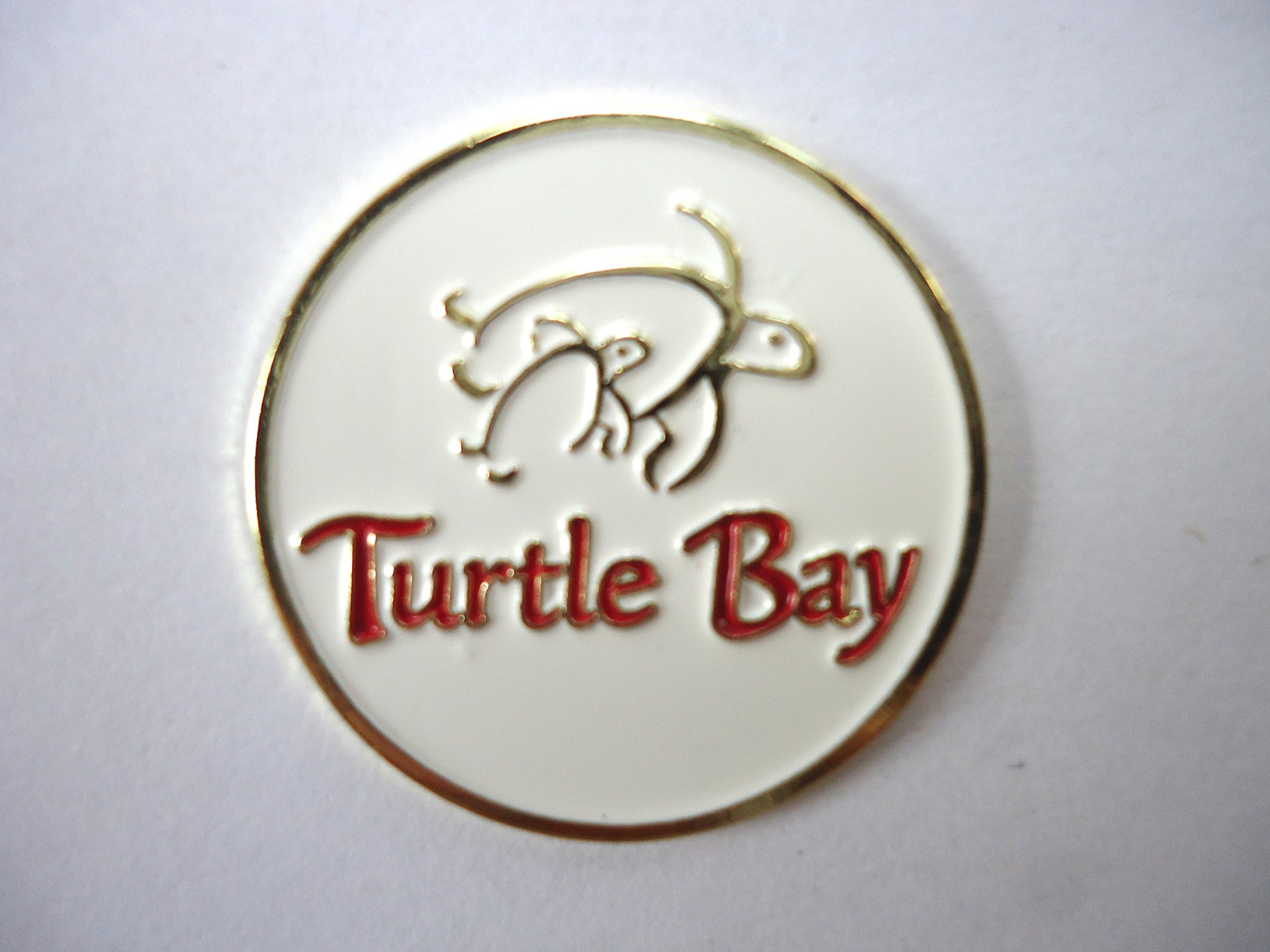TURTLE BAY GOLF COURSE HAWAII - White Metal Golf Ball Marker with Turtle Logo
