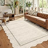 GarveeHome Scalloped Washable Rugs 5x7 Rug for Living Room Modern Non Slip Large Area Rug for Bedroom Decor Farmhouse Low Pile Stain Resistant Carpet for Office Dining Room Classroom 5 ft x7 ft Beige