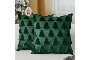 UGS UGASA UGASA Christmas Decorative Pillow Covers 18x18 Inch Soft Plush Faux Fur Jacquard Throw Pillows Pillowcases for Couch Sofa Holiday Festivals Winter Home Decor Set of 2 Dark Green